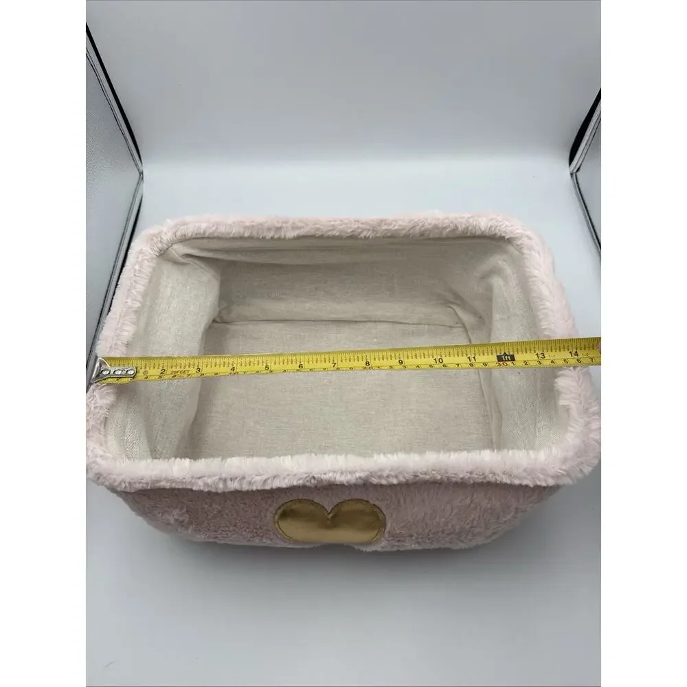 Juicy Couture Home Pink Faux Fur Storage Basket Bin Gold Heart NWT